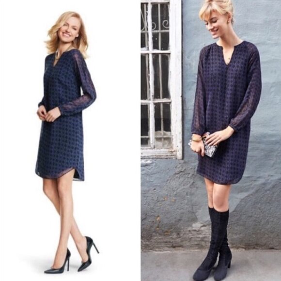 CAbi XS #3102 Harlequin Sheer Tunic Shift Dress Purple & Black Geometric 189B - Picture 1 of 9